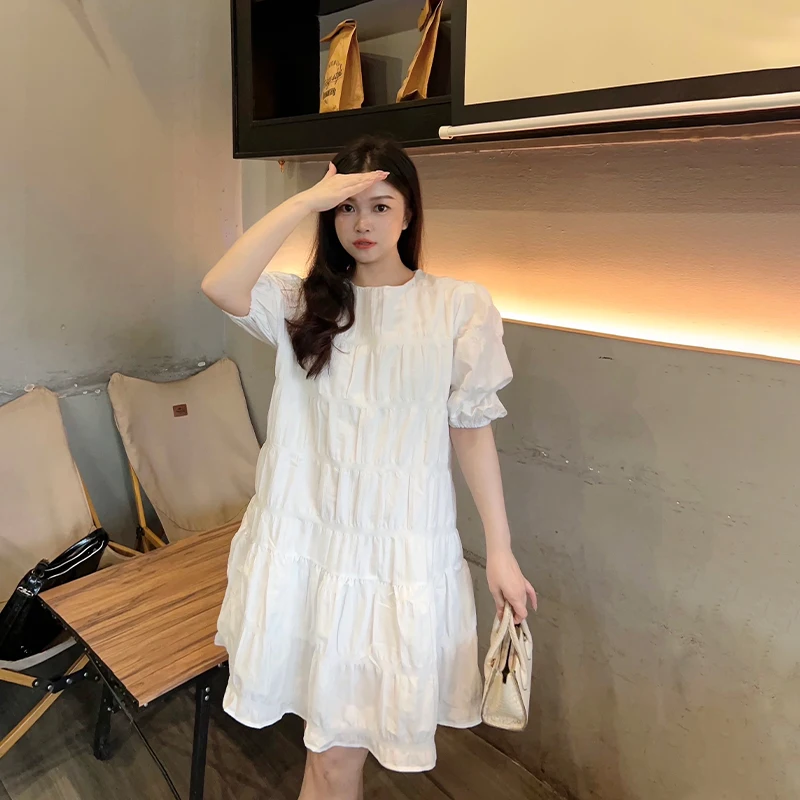 Women's Short Sleeve Round Neck French Casual Solid Loose Summer Mini Dress