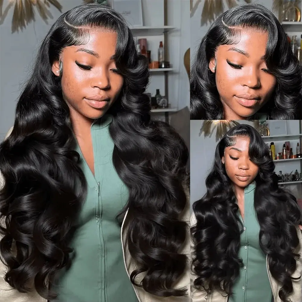 250% Density Body Wave 13x4 HD Lace Front Wigs Human Hair  Pre Plucked  For Women Body Wave Wig With Baby Hair Natural Black 40 Inch