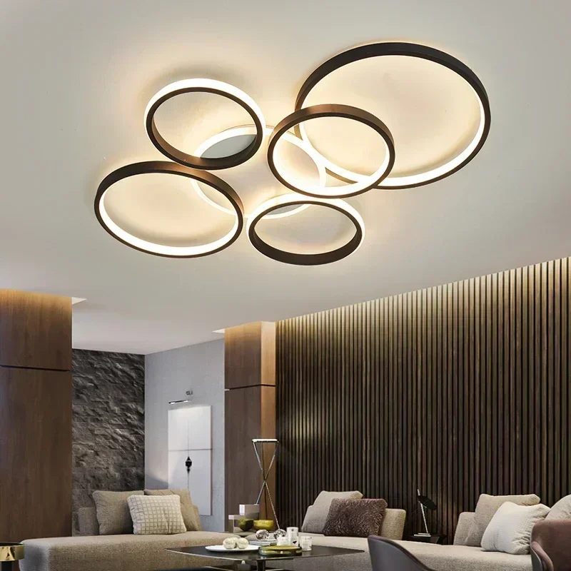 Light Luxury Circular Ring Ceiling Light Modern Led Chandelier Fixtures Living Room Decor Black/Gold Color Hotel Lighting Lustre