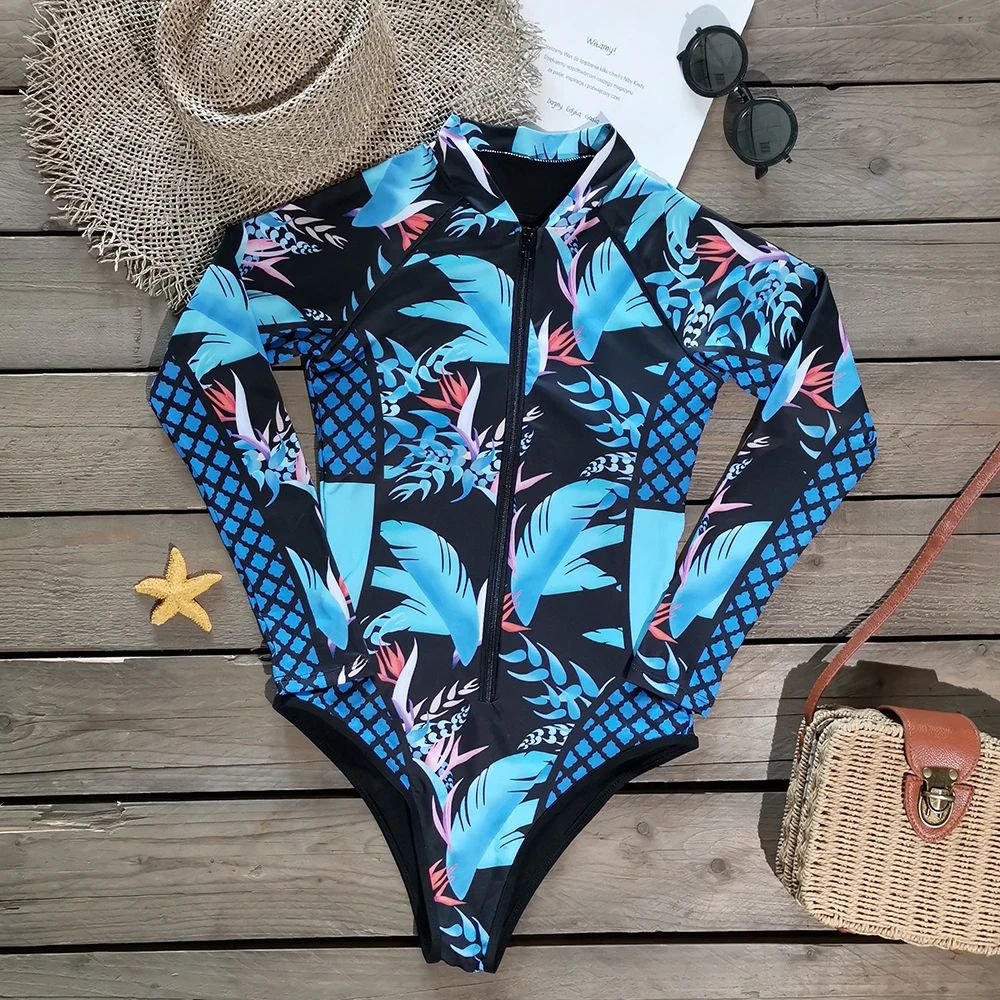 Sexy New In Long Sleeve Swimsuit For Women 2024 Zipper Surf Wear One Piece Female Monokini Sports Style Bathing Suit Beachwear