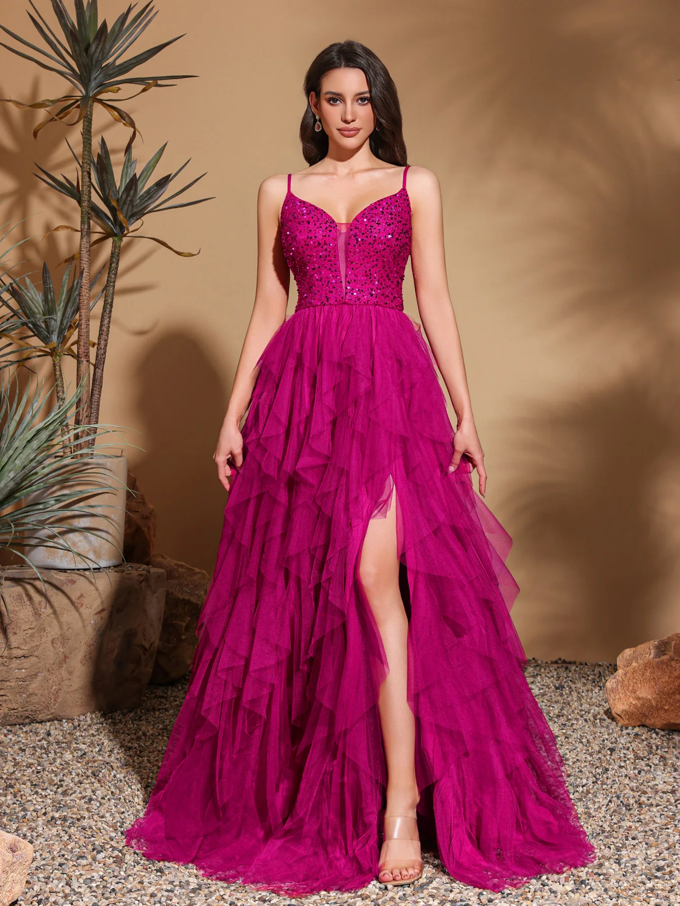 Rose Red  lady's long dres Family evening dresses party dresses festival attire graduation clothing holiday date outfit