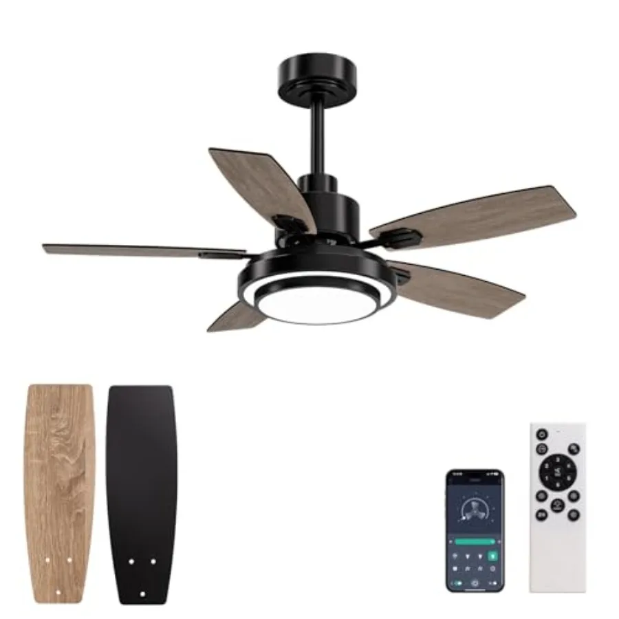 

Ceiling Fans with Lights and Remote Control, 42 Inch Flush Mount Ceiling Fan with Quiet Reversible DC Motor, Dimmable LED Light
