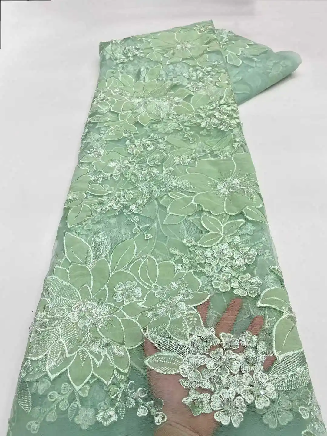 

2026 High-Quality Nigerian Tulle Lace Fabric Embroidery Sequins Party Guipure Chiffon 5Yards for Wedding Sewing Dress