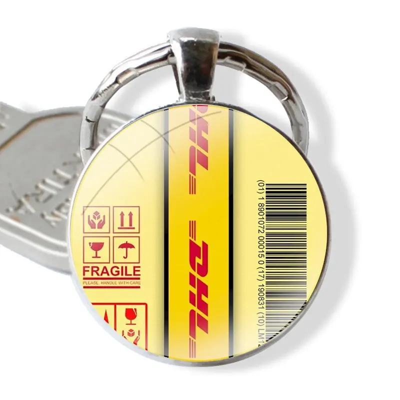 Yellow Design Luxury Logo DHL Keychain Handmade Glass Cabochon Key Ring Holder Pendant Key Chains