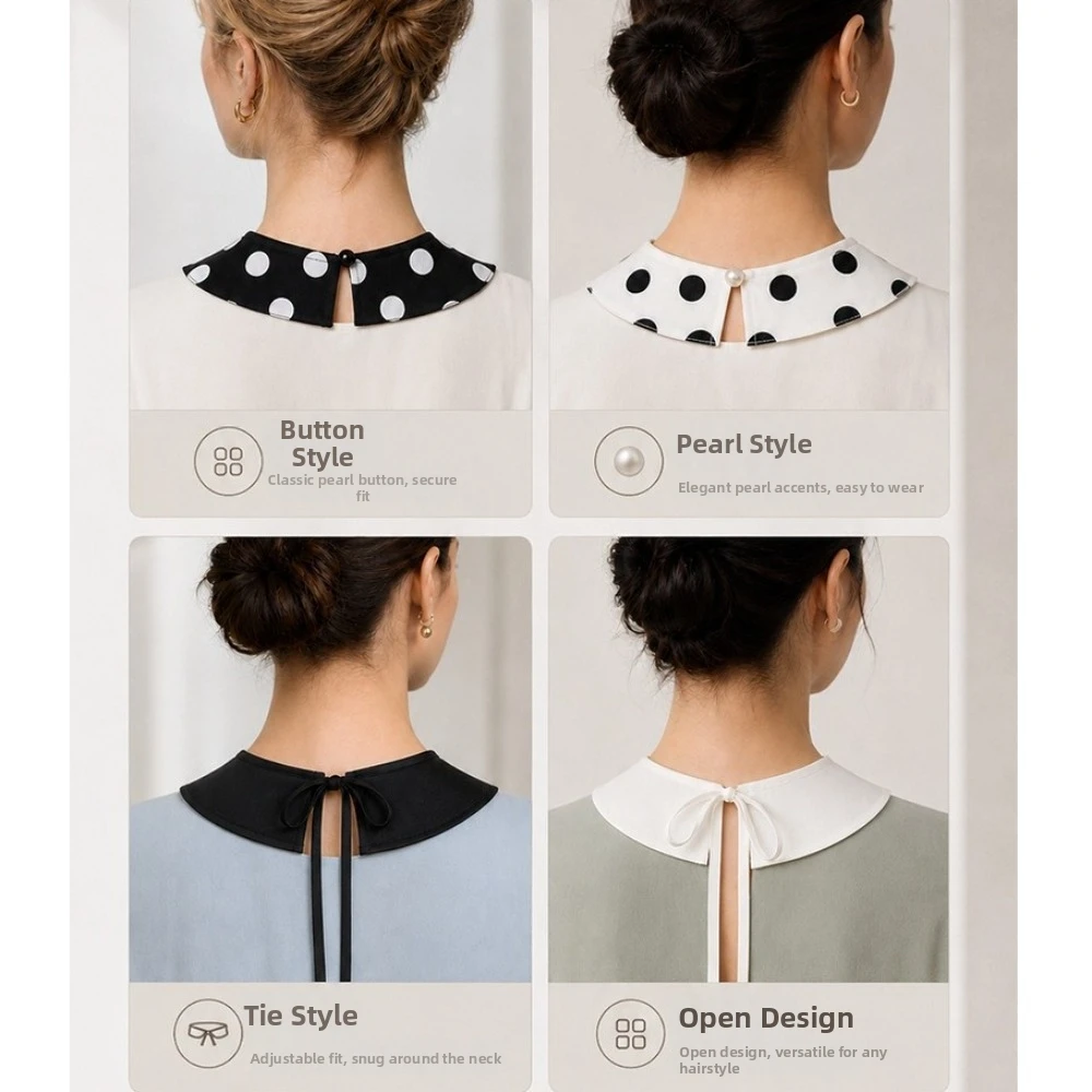 Solid Color Detachable Collar Removable Design Polka Dots Pattern Peter Pan Collar Button Fastening Vintage Style Fake Collar