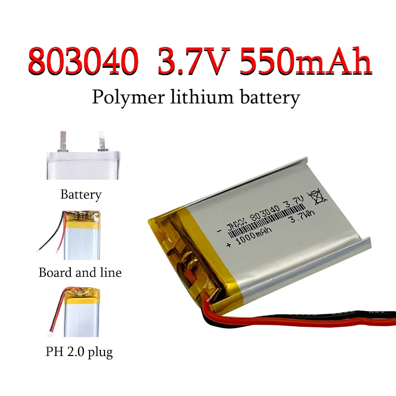 

803040 rechargeable lithium polymer battery is suitable for3.7Vlithium battery with large capacity of 1000mAh for electric tools