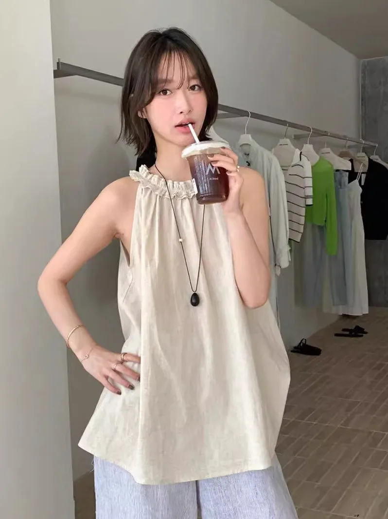 

Женский жилет с кружевной отделкой ey, лето 2021, корейский дизайн, чувственный персональный круглый жилет Ne Svel, модная повседневная одежда