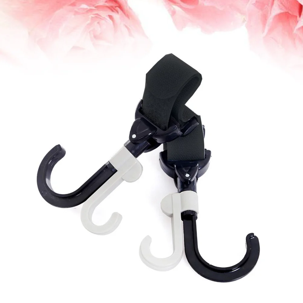 2pcs Stroller Hooks Hook And Loop Stroller Clips Baby Stroller Hanger For Diaper Grocery Clothes (Black/Gray)