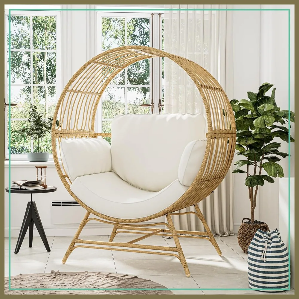

Oversized Egg Chair Indoor/Outdoor Rattan Hanging Basket with Thickened Cushion Supports 350LBS - Wicker Patio Lounge Chair