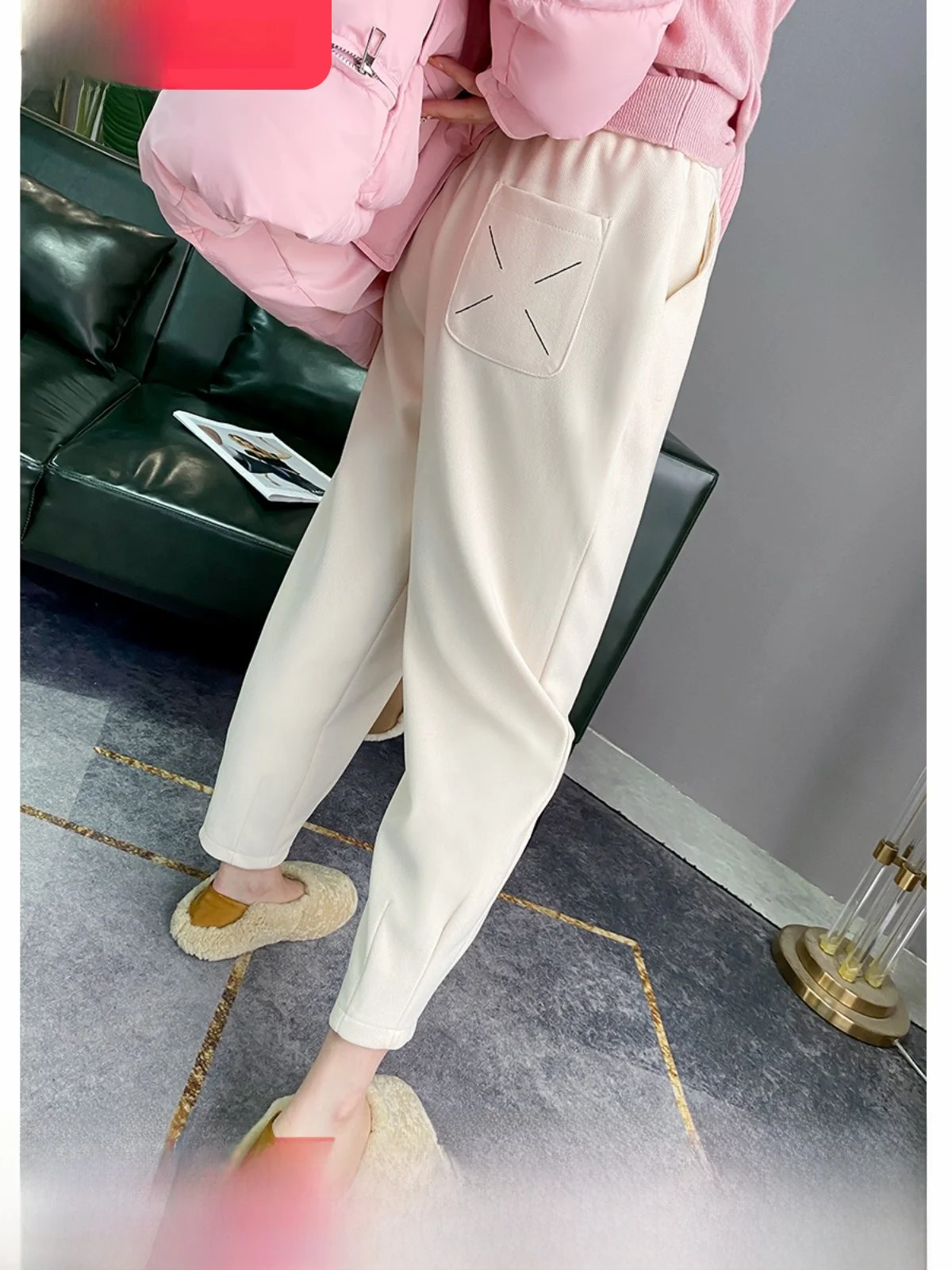 

Женские повседневные брюки-бананы с высокой талией, утепленные, из флисоподобной ткани, укороченные (7/8), весна-осень, новинка, стильный дизайн