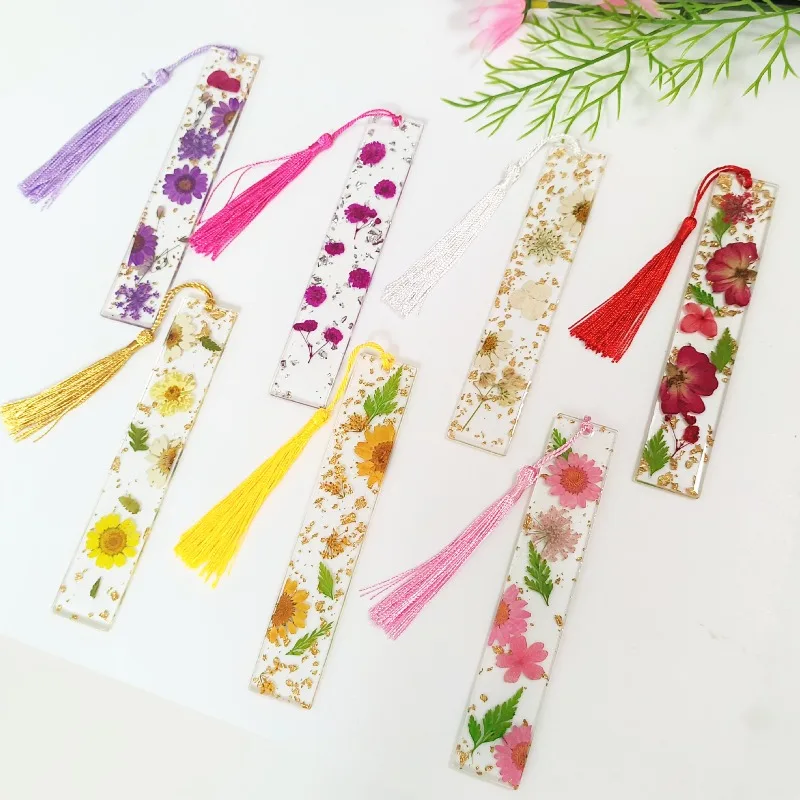 Creative Flower Printed Acrylic Bookmark with Tassel Transparent Book Markers for Students Teachers Index Tags Stationery Supply