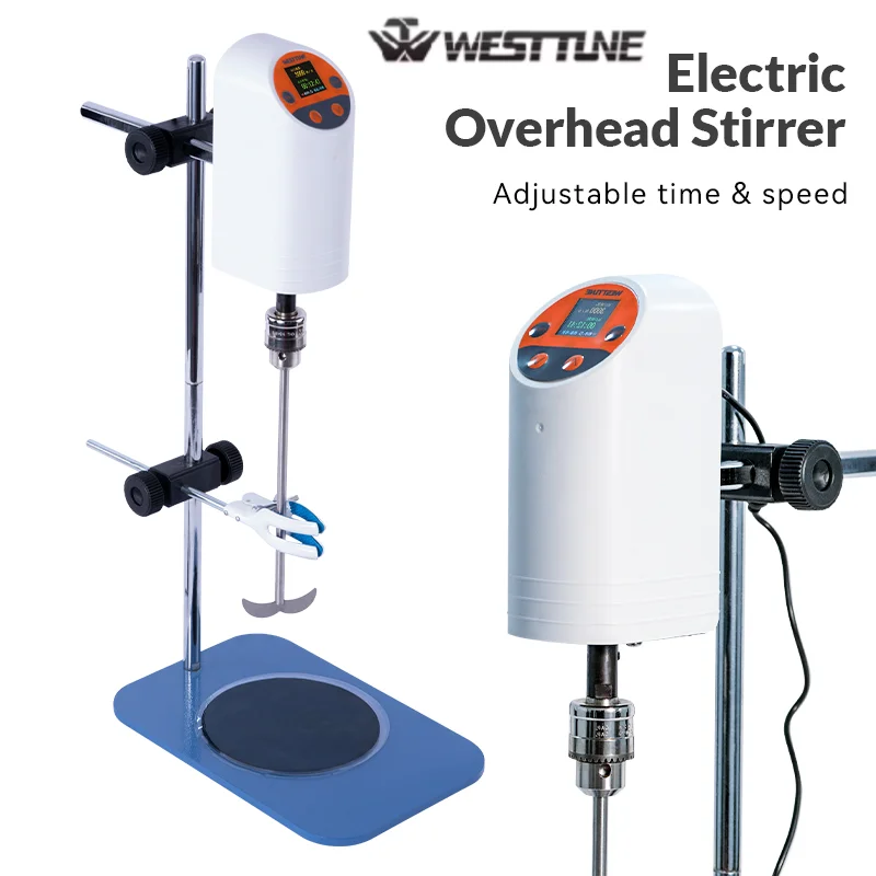 WESTTUNE 110V-220V Digital Display Lab Stirrer Electric Lab Mixer 0-3000rpm Top-Placed Automatic Lab Stirrer Max 15L