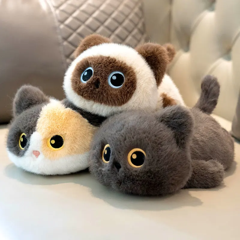 

40cm Plush Toy Prone Position Little Black Cat Calico Cat Siamese Cat Soothing Doll Skin Friendly Comfortable Creative Design