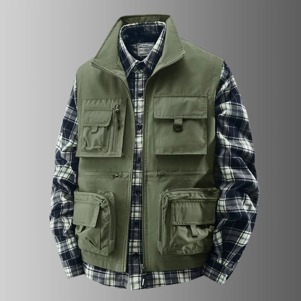 

Men's Cargo Vest Casual Coats Multi Pocket Fishing Director Reporter Work Waistcoat Photography Casual Jacket Male Fashion Coat