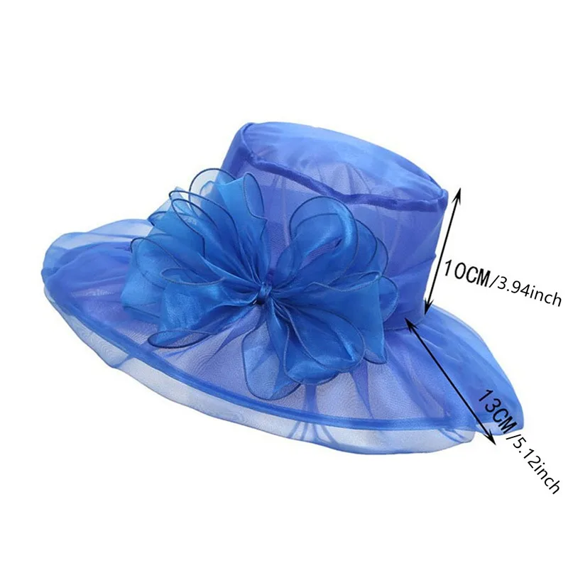 Elegant Bow Lady Hat Summer Organza Wide Brim Sunscreen Kentucky Derby Hats For Women Church Wedding Beach Sun Cap Foldable