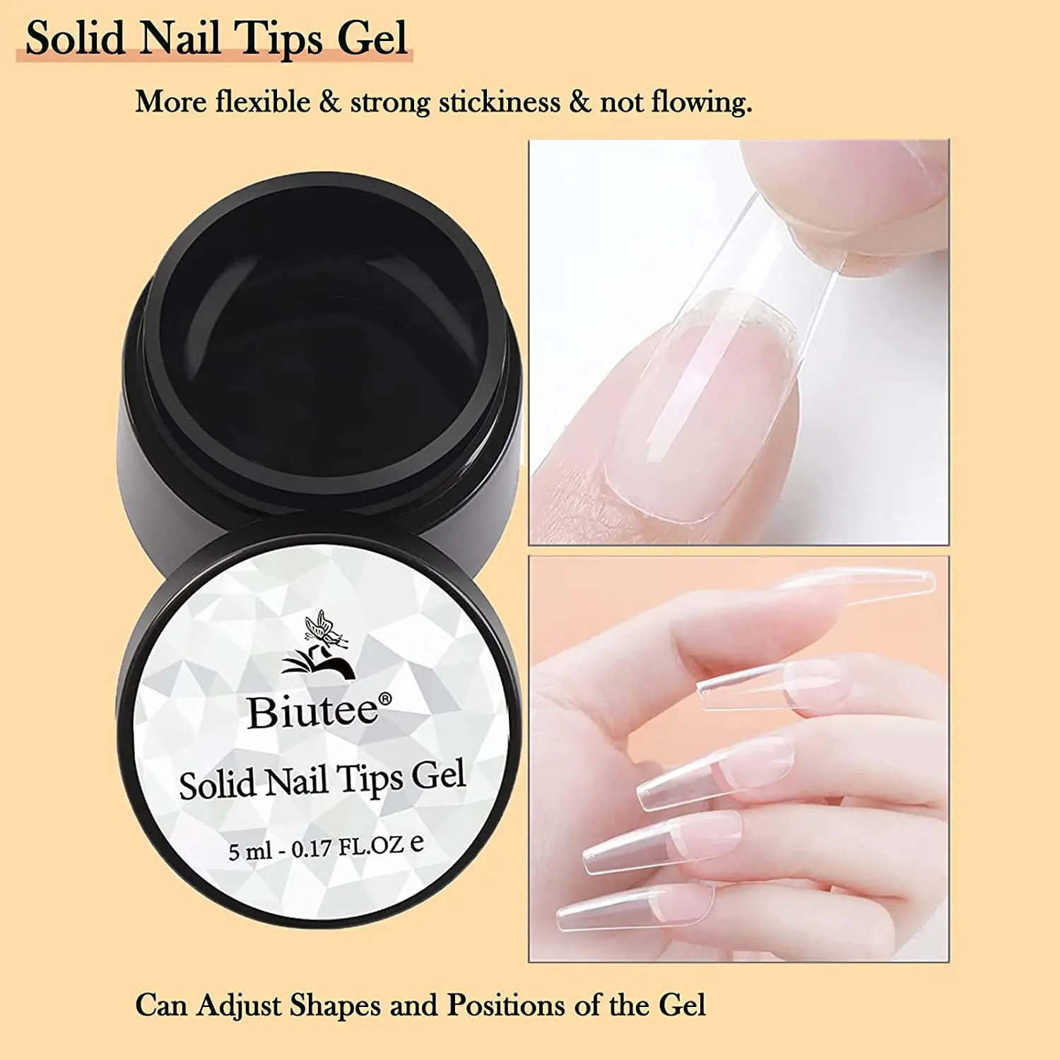 Easy Stick Solid Nail Patch Gel Gummy Adhesive Bond UV Glue No-Flowing Modelling Stick Tips Clear Solid Nail Art UV Gel 5ml