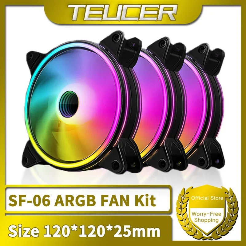 TEUCER SF-06 PC Cooling Fan Kit 120mm Dual Aurora Circulate Mirror Light Effect Case Fan 5V 3PIN ARGB CPU Cooler Fan