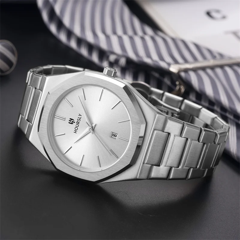 Luxury fashionable waterproof circular calendar simple line dial business quartz men\'s watch for daily life