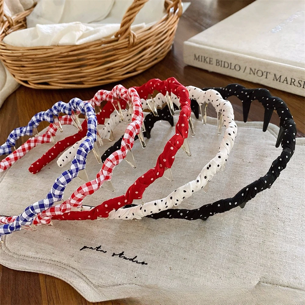 

Ретро повязка на голову в горошек с волнами, простая корейская универсальная противоскользящая повязка на голову, милые элегантные женские аксессуары для волос, инструмент для макияжа и красоты