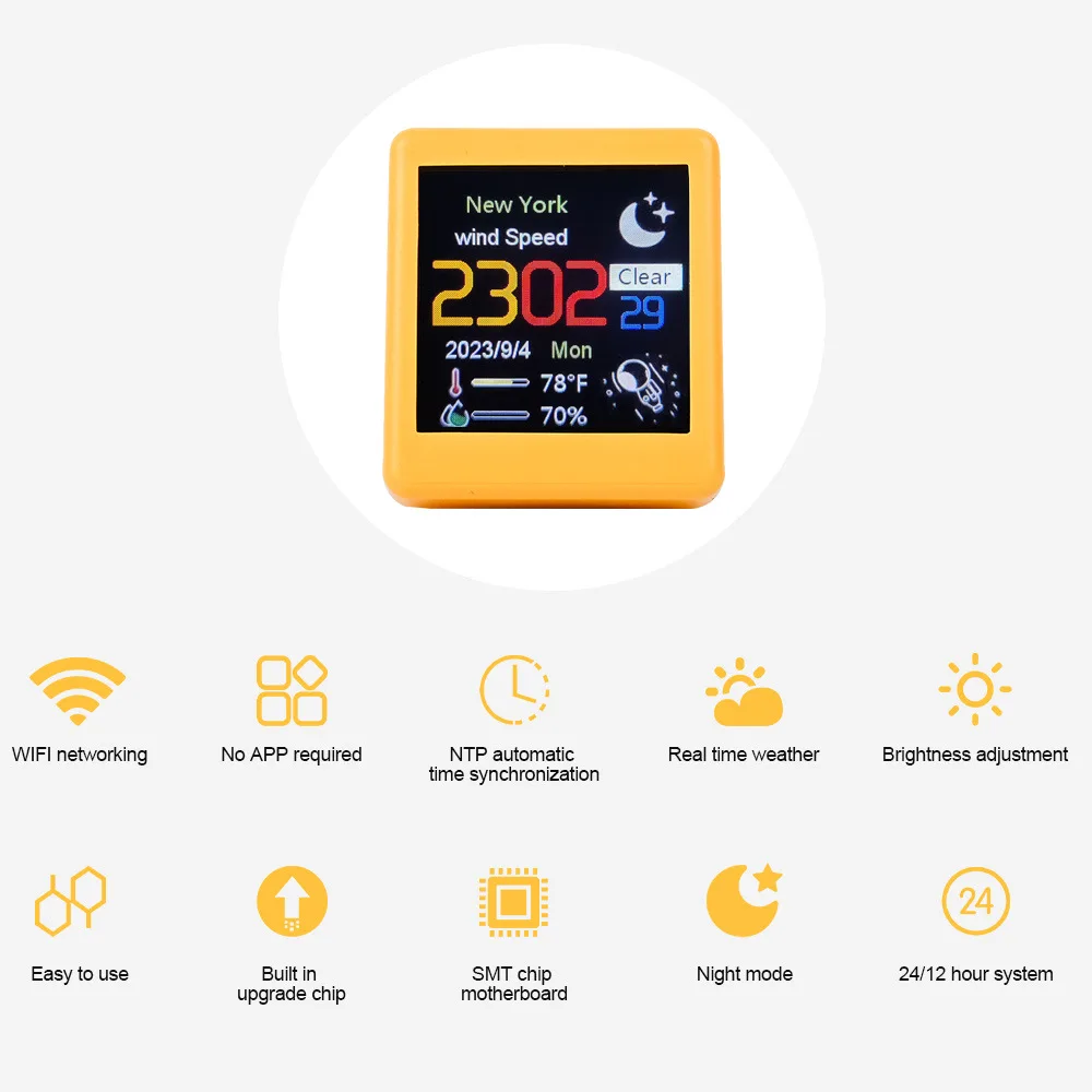 1.54 Inches Small Portable Smart Touch Wifi Weather Station Display Weather Temperature Humidity Type-C Charge