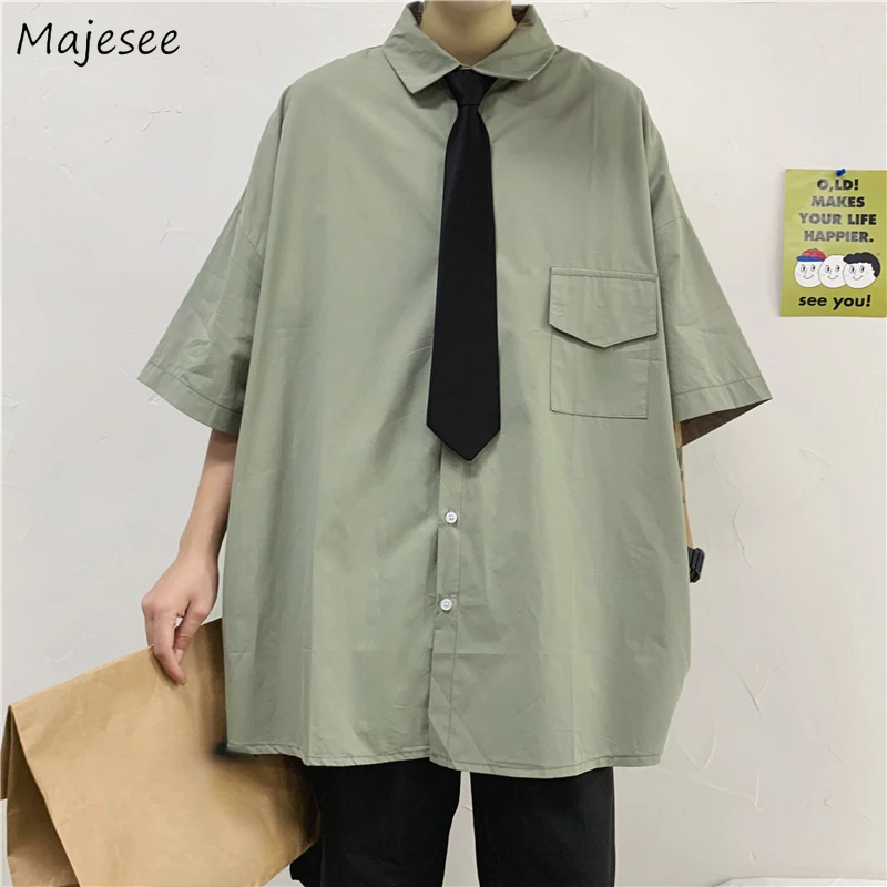 

Shirts Men Pure Color Summer Breathable Students Рубашки Teens All-match Youth Trendy Male Clothing Ulzzang Popular Baggy Casual