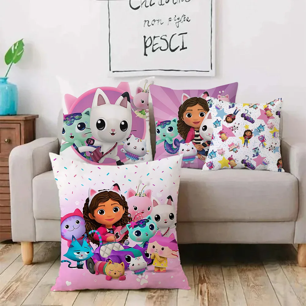 Cute G-Gabbys D-Dollhouse Pillow Covers Cartoon Sofa Decorative Home Double-sided Printing Short Plush Cute Cushion Cover