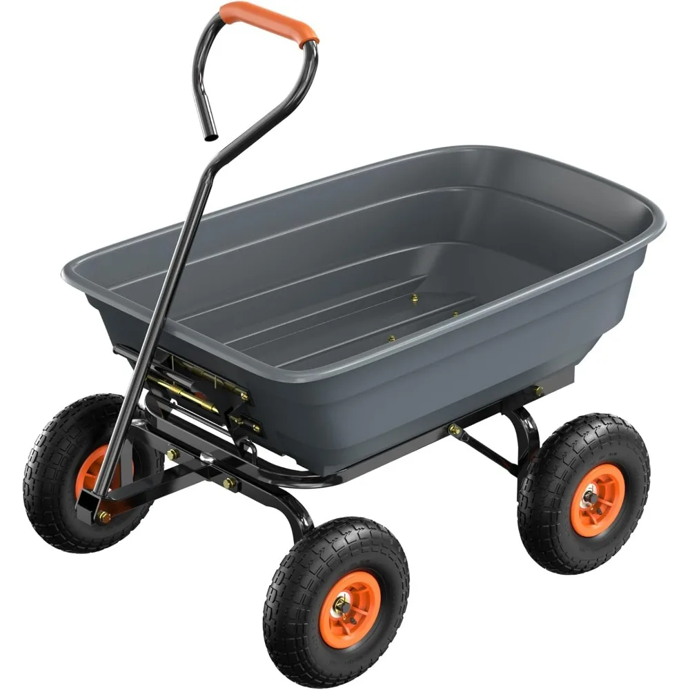 VINGLI Dump Cart Wagon, 600LBS Quick-Release Dump Wheelbarrow, All-Terrain 10" Tires Garden Wagon for Yard, Lawn and Outdoor Use