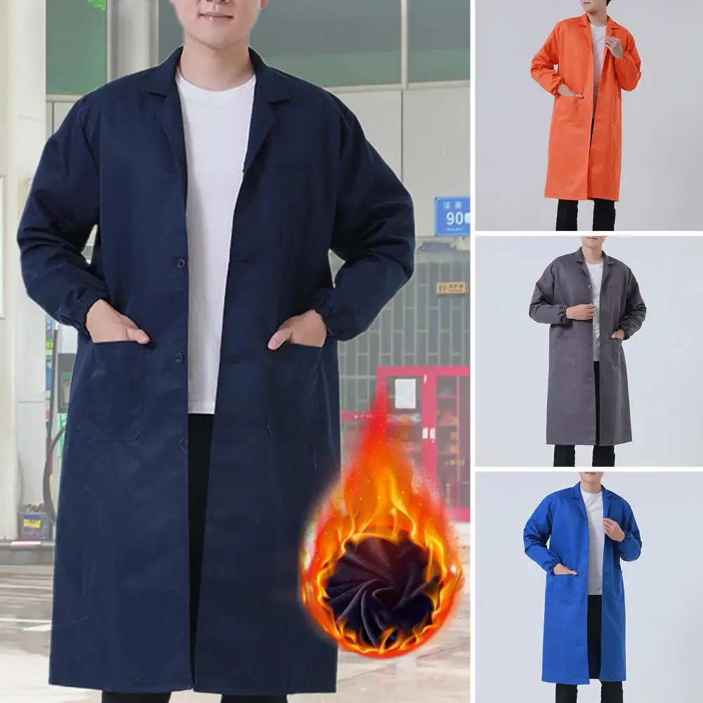 1Pc Longtended Overalls with Pockets Doctor Coat Thickened Dustproof Men's Long Coat for Doctor Food Laboratory Beauty Salon