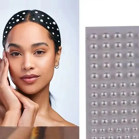 220pcs/sheet Mix 3/4/5/6mm Face Pearls Stick On Self Adhesive Pearls Stickers Eyes Rhinestones Stickers for Hair Face Makeup