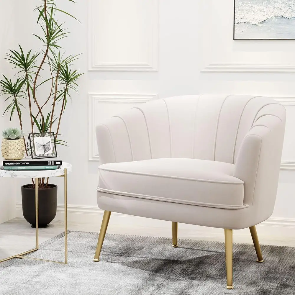 Velvet Accent Chair, Upholstered ern Single Soa Side Chair,Comy Barrel Club Living Room Armchair with n Metal Legs or Bedroom Li view 3