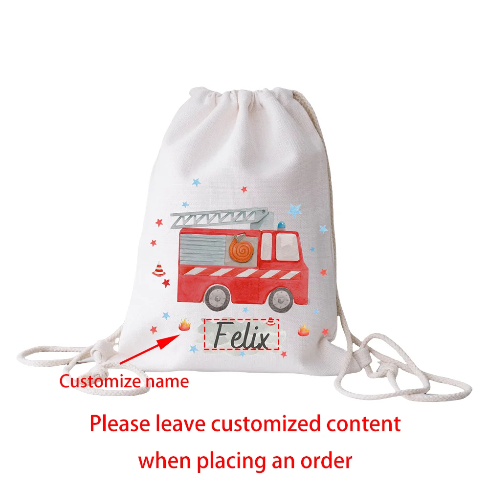 Custom Gym Fire Brigade Sports Bag Fire Engine Drawstring Bag Daycare School Gift for Kids Back To School Theme Party Decoration