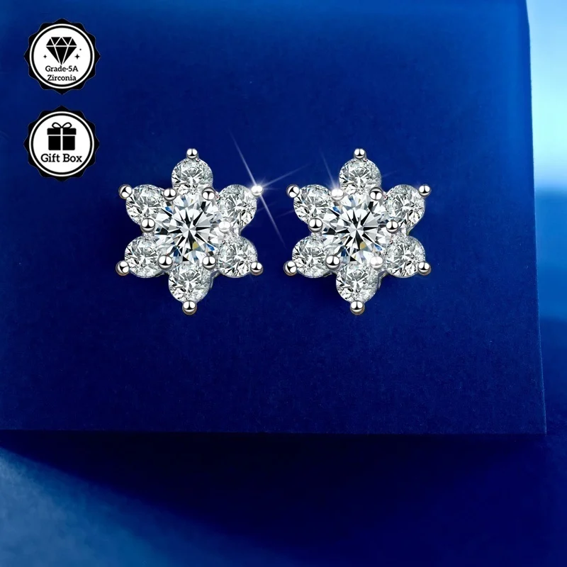 LAMVOICE Schmuck für Damen/Ohrstecker mit 1 Karat Zirkonia, hypoallergene Ohrringe, Weihnachtsgeschenk, hochwertiger Schmuck
