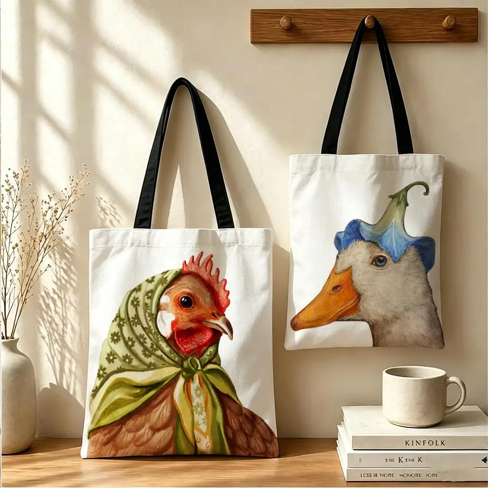 Animal anthropomorphism Storage Bags Double-Sided Printed Canvas Tote Bag Eco-Friendly Reusable Large Capacity Handbag
