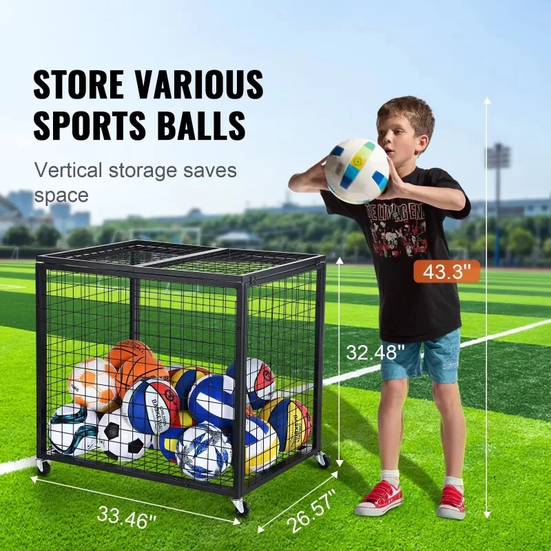 Double cover rolling sports ball storage car indoor and outdoor steel basketball storage rack sports equipment rack