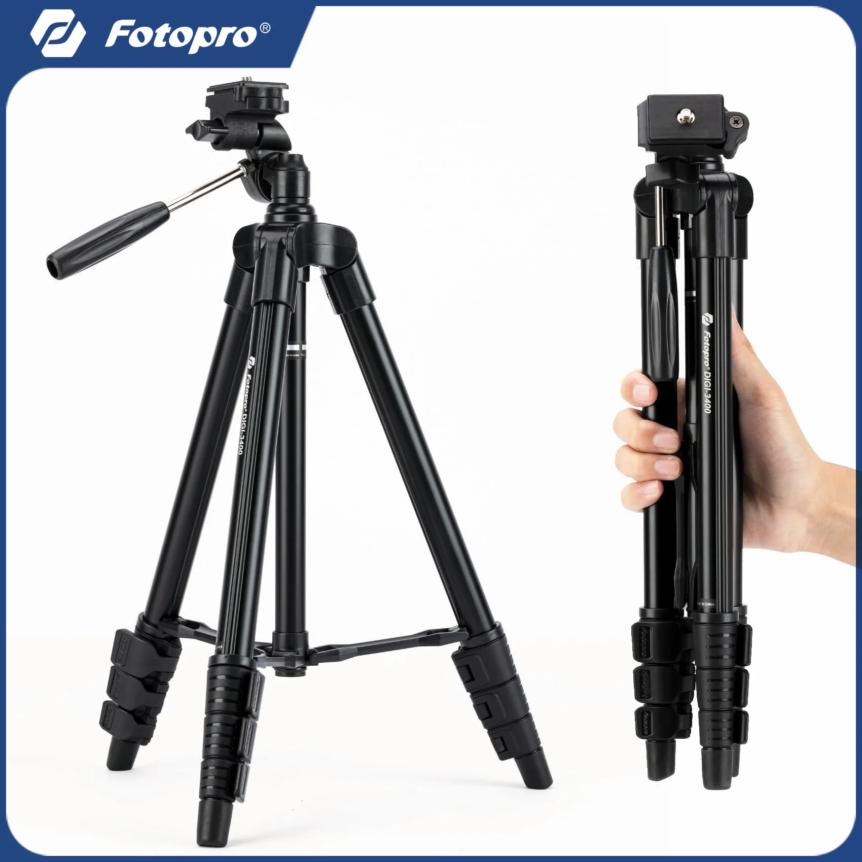 Fotopro 127CM Camera Tripod Ultra Lightweight Compact Travel Tripod with Quick Realease Plate Panoramic Video Head Tripod Bag