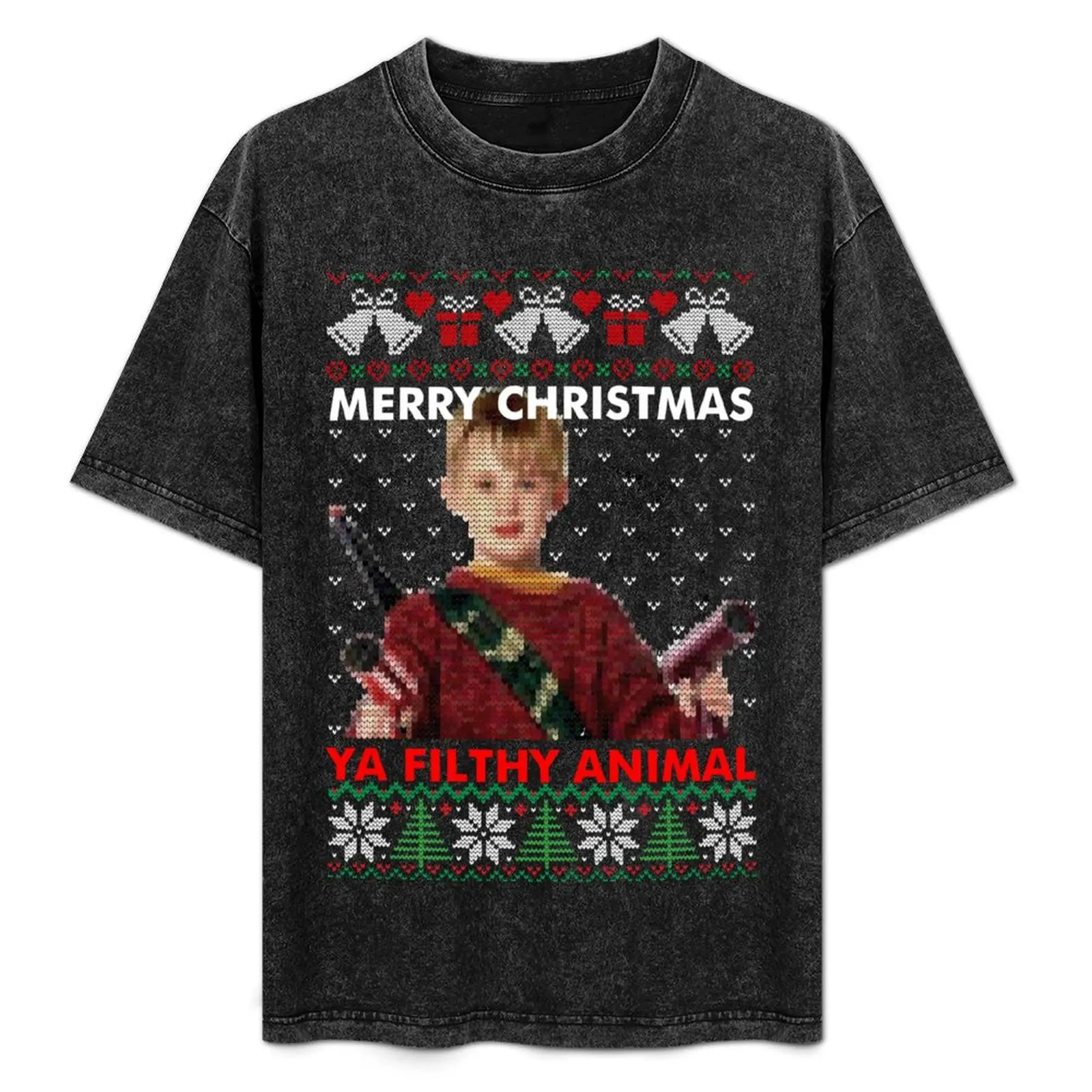

kevin merry christmas ya filthy animal knitted T-Shirt Classic Basic Casual T-Shirt