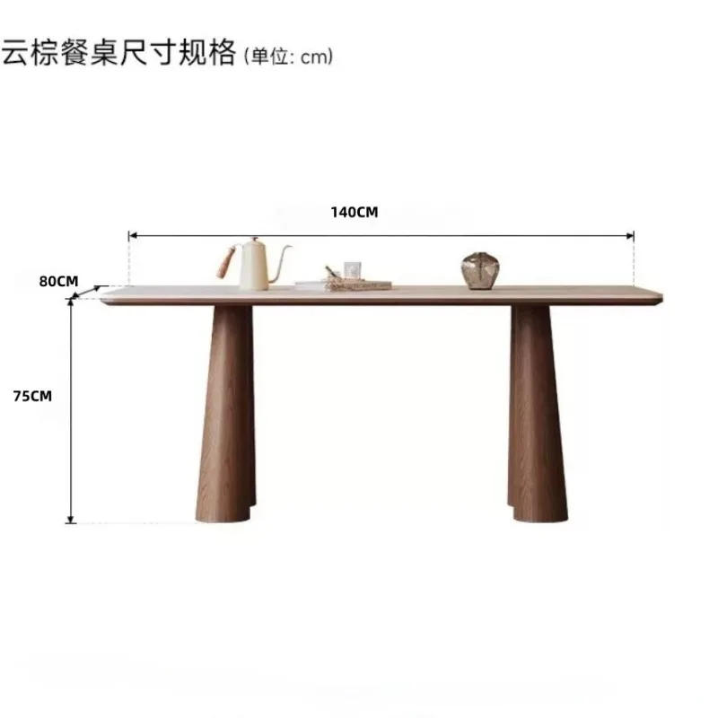 Travertine rock slab dining table rectangular, household walnut solid wood rock slab dining table and chairs
