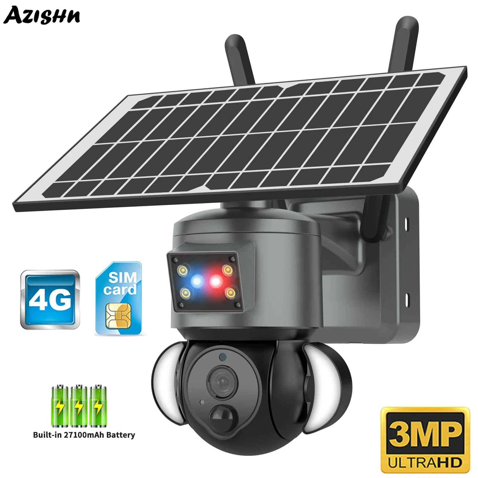 Smart 4G SIM Card Solar Security Surveillance Camera 3MP Built-in Battery WIFI Wireless CCTV Outdoor PIR Detection IP PTZ Camer