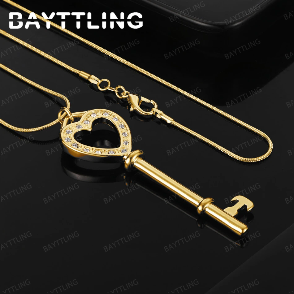 

925 Silver 18K Gold 16-30 Inch Exquisite Heart-Shaped Key Pendant Necklace Women'S Jewelry Girlfriend Gift Wedding Accessories