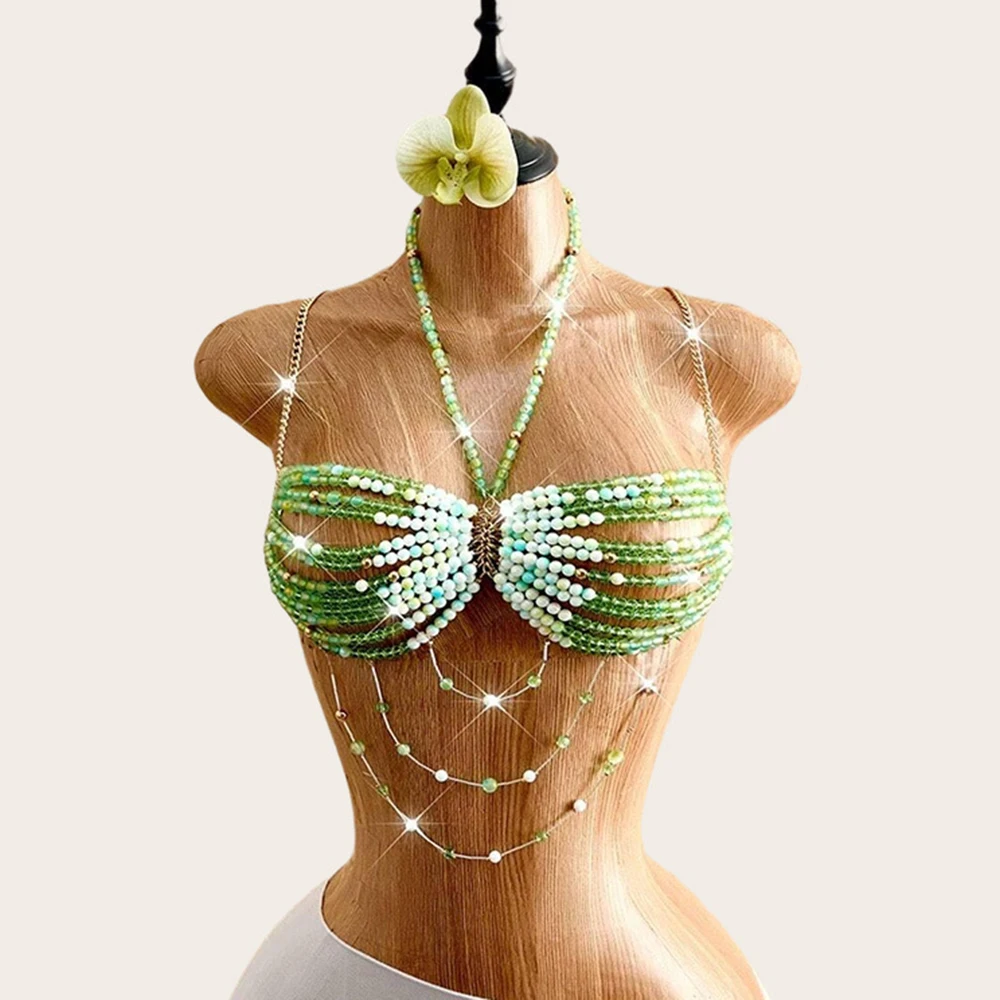 

Acrylic Handmade Bead Top, Spicy Girl Hollow Hanging Neck, Body Chain, Nightclub Party, Sexy Bead Chest Chain, Chest Accessory