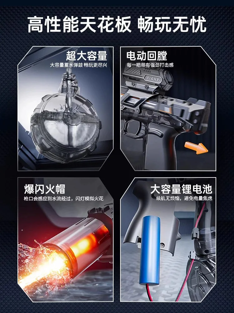 최고의 판매 전기 물총 여름 화재 호흡 조명 효과 연속 발사 연결 촬영 기능이있는 야외 장난감 선물