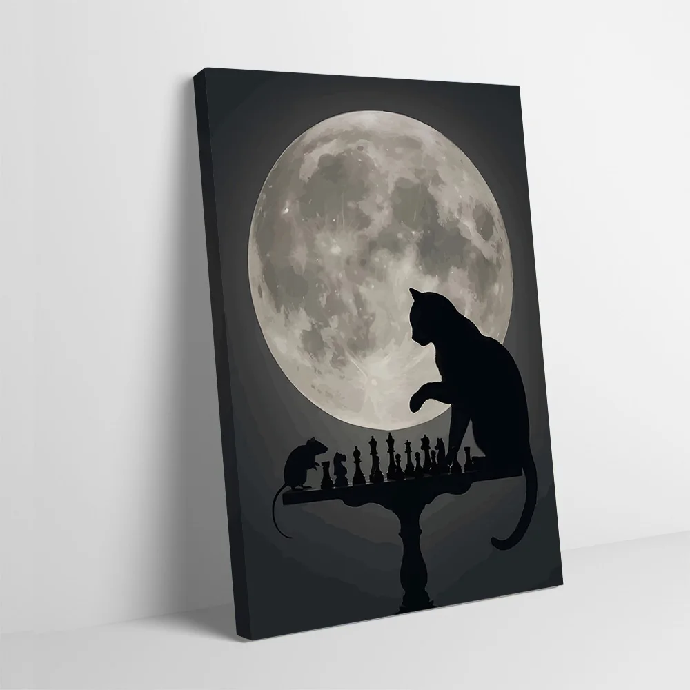 Cat and Mouse Chess Match Poster Customizable Printed Canvas Painting for Pictures Wall Art Bedroom Decoration Home Decor Room