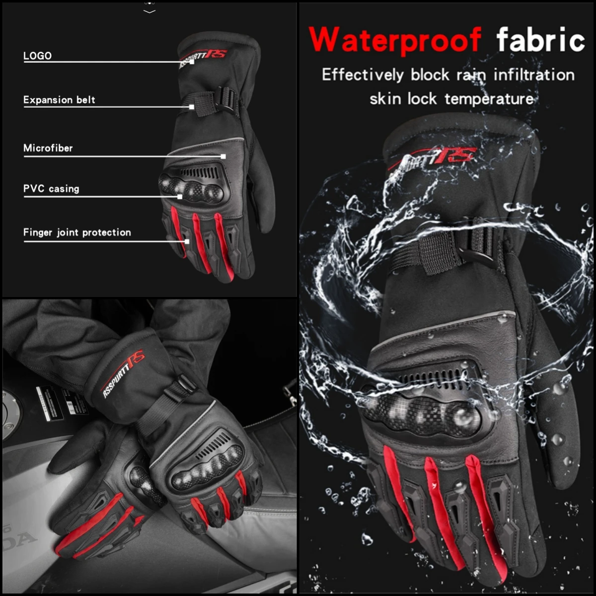 

RS Winter Riding Motorcycle Thermal Gloves Waterproof Warm Windproof Racing Gloves Moto Motocross Protection Gloves M-XXL
