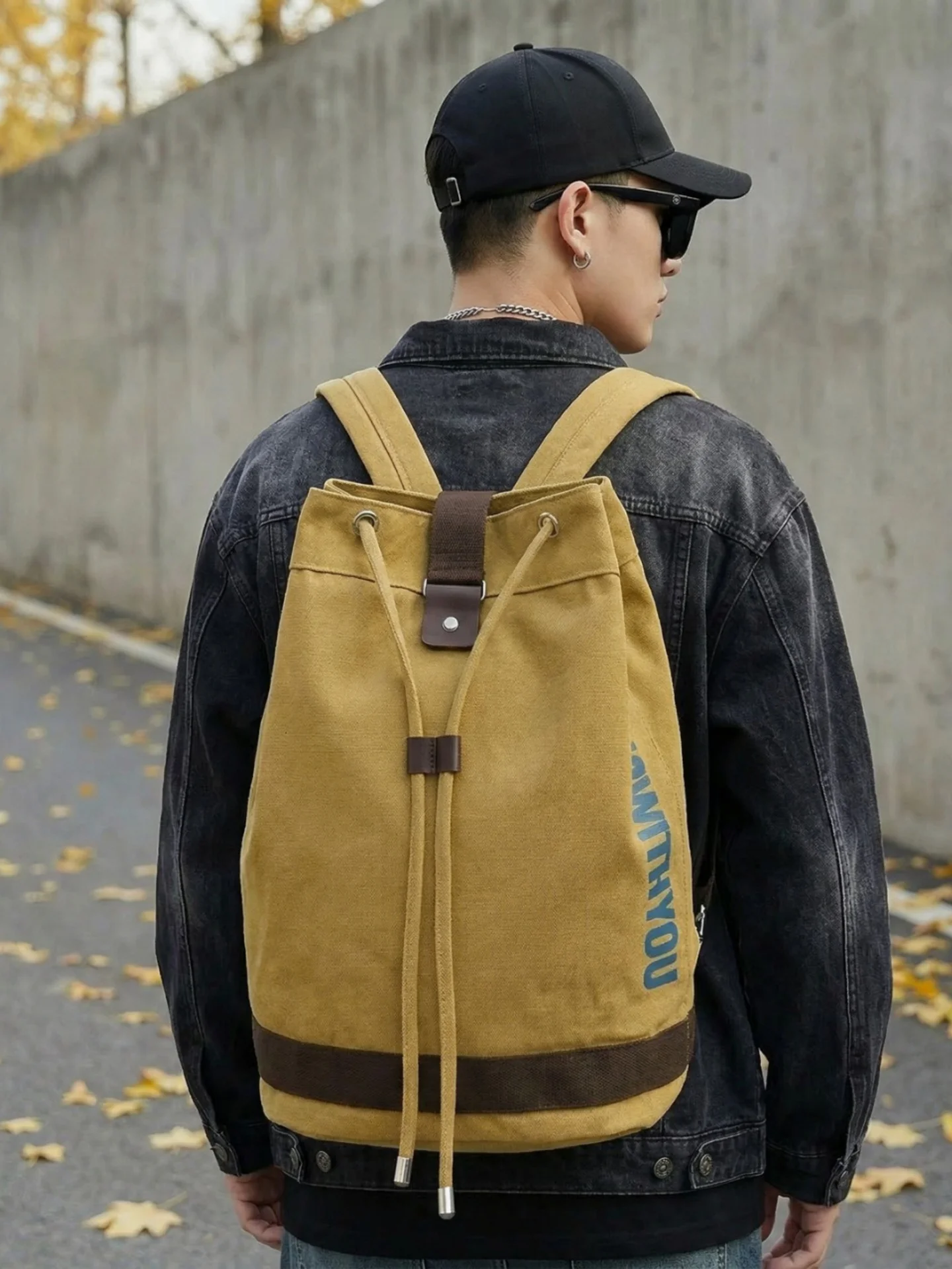 Picture 5: 2026 New Canvas Outdoor Travel Backpack Men's Large Capacity Drawstring Simple Leisure Trendy Double Shoulder Bag Casual