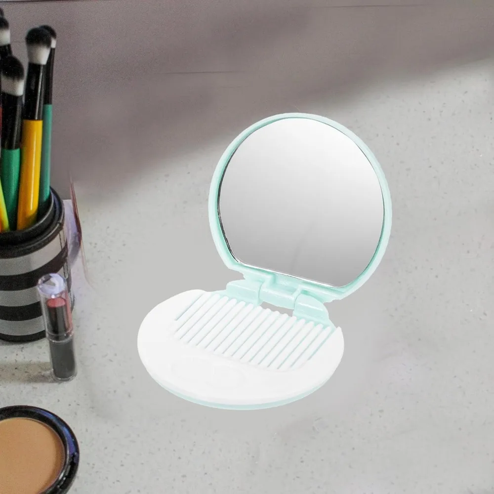 2 Pack Chocolate Mirror Comb Set, Portable Travel Folding Hairbrush with Mirror, Compact Lightweight Grooming Kit for Purse, Makeup Touch-Up on the Go (Random Colors)