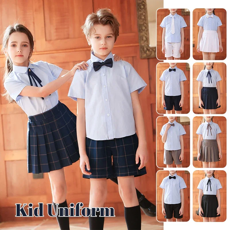 uniformes-d'ete-pour-enfants-de-maternelle-jupes-plissees-pour-filles-costume-jk-chemise-et-short-pour-garcons-nœud-papillon-costume-de-performance-de-mariage