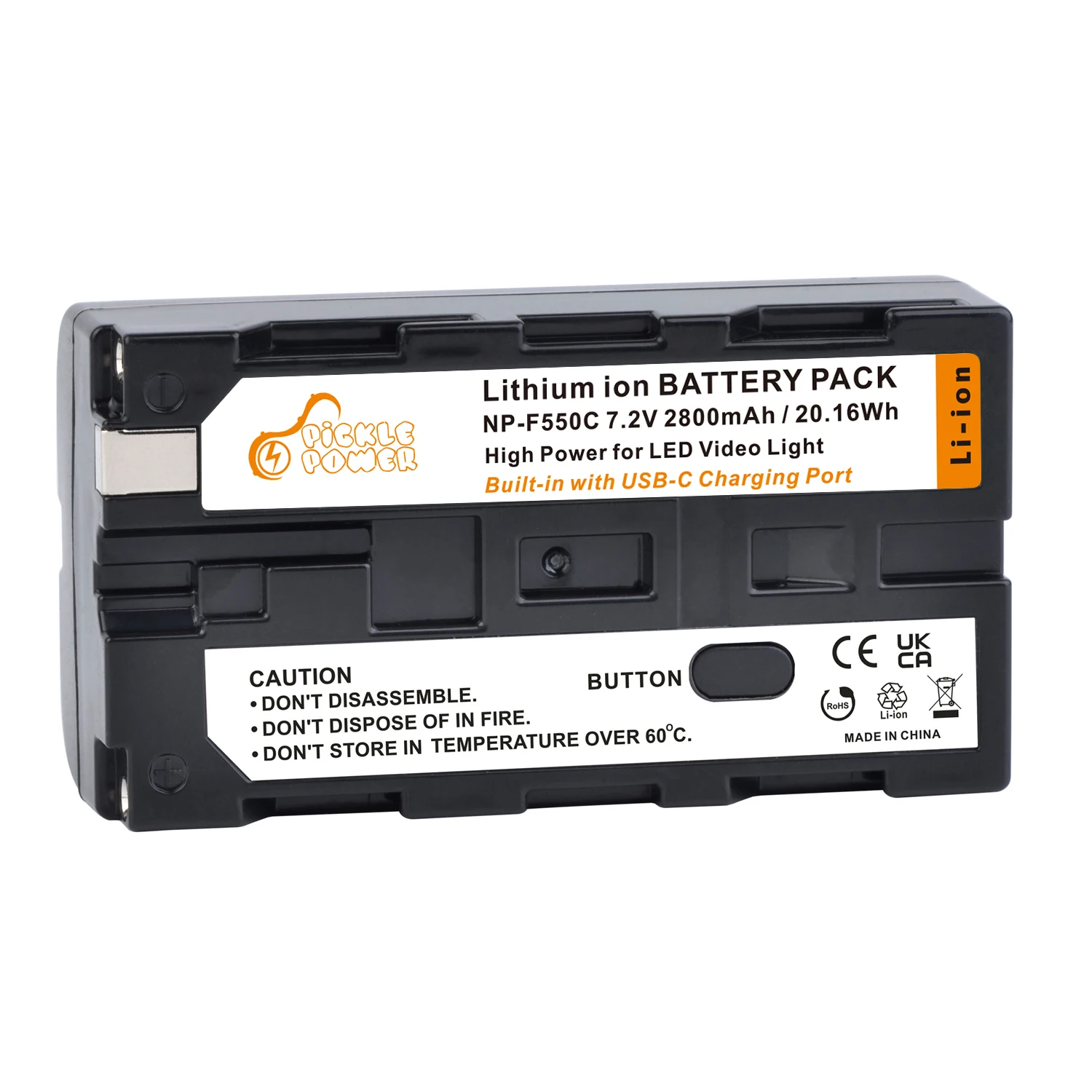 充電ポート付きバッテリー,2800mAh,NP-F550,LEDビデオライト,Sonyカメラ,Type-C,デコードされていない