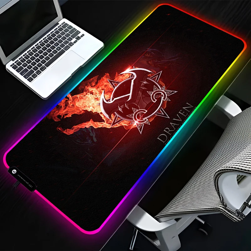 

RGB LED Mouse Pad Computer Desk Accessories Mouse Mat Rubber L-league of Legends Draven Keyboard Pad Non Slip Mousepad Desk Mat