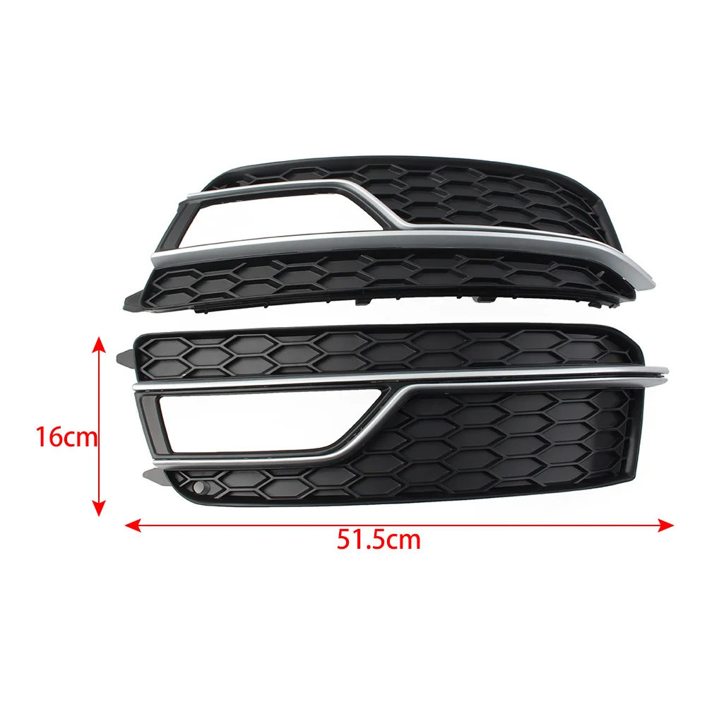 1 Pair Car Front Bumper Fog Light Grille Cover Gloss Black With Silver ABS Trim For Audi A5 S-Line S5 2013 2014 2015 2016 2017