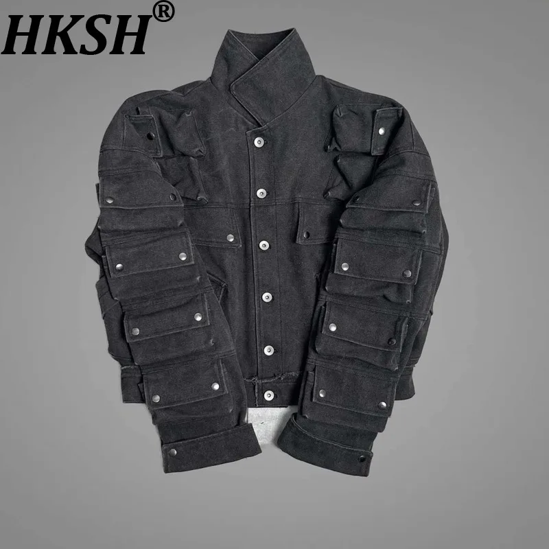 

Мужская куртка HKSH весна-осень, новая модель, в стиле тайд-вейв, с 3D-резкой карманов, из плотного ретро-холста, в стиле дарк-панк, техно-одежда, шикарный дизайн, HK2415